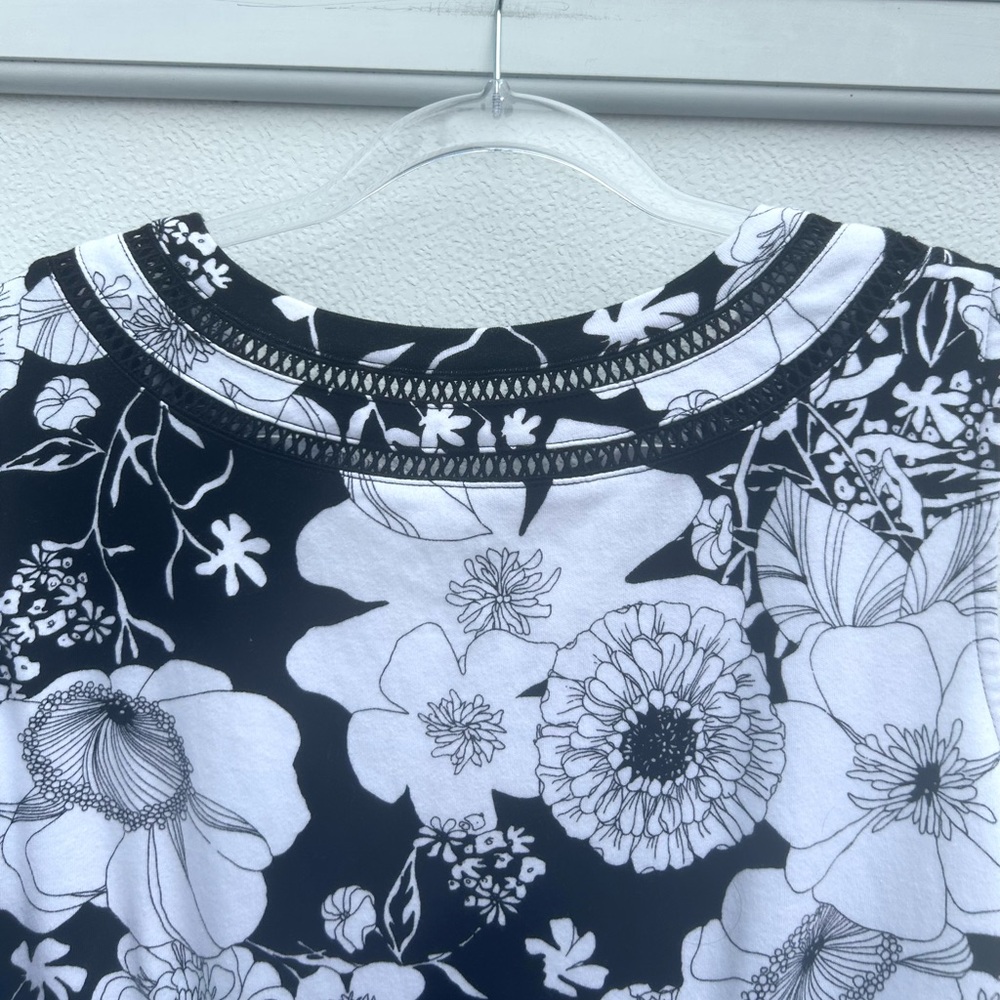 Talbots Floral Sleeveless Dress Women’s 1X Black/white 100% Cotton Shift Stretch - Picture 10 of 14